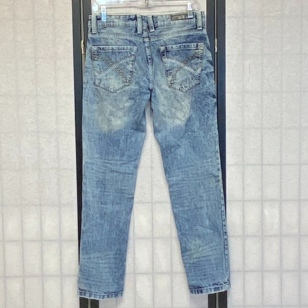 CJ Black Distressed Slim Denim Jeans Faded Medium Wash 28 Embroidered Pocket - Picture 2 of 14